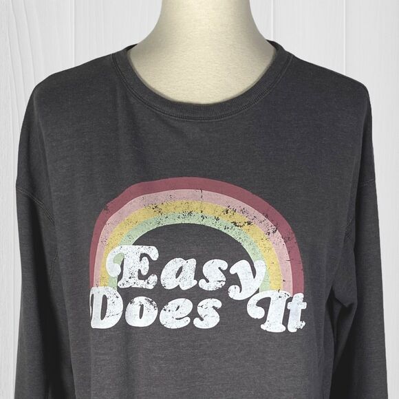 Wildfox Womens Sweatshirt M Gray Easy Does It Rainbow Graphic Sweater Oversized - Picture 11 of 11